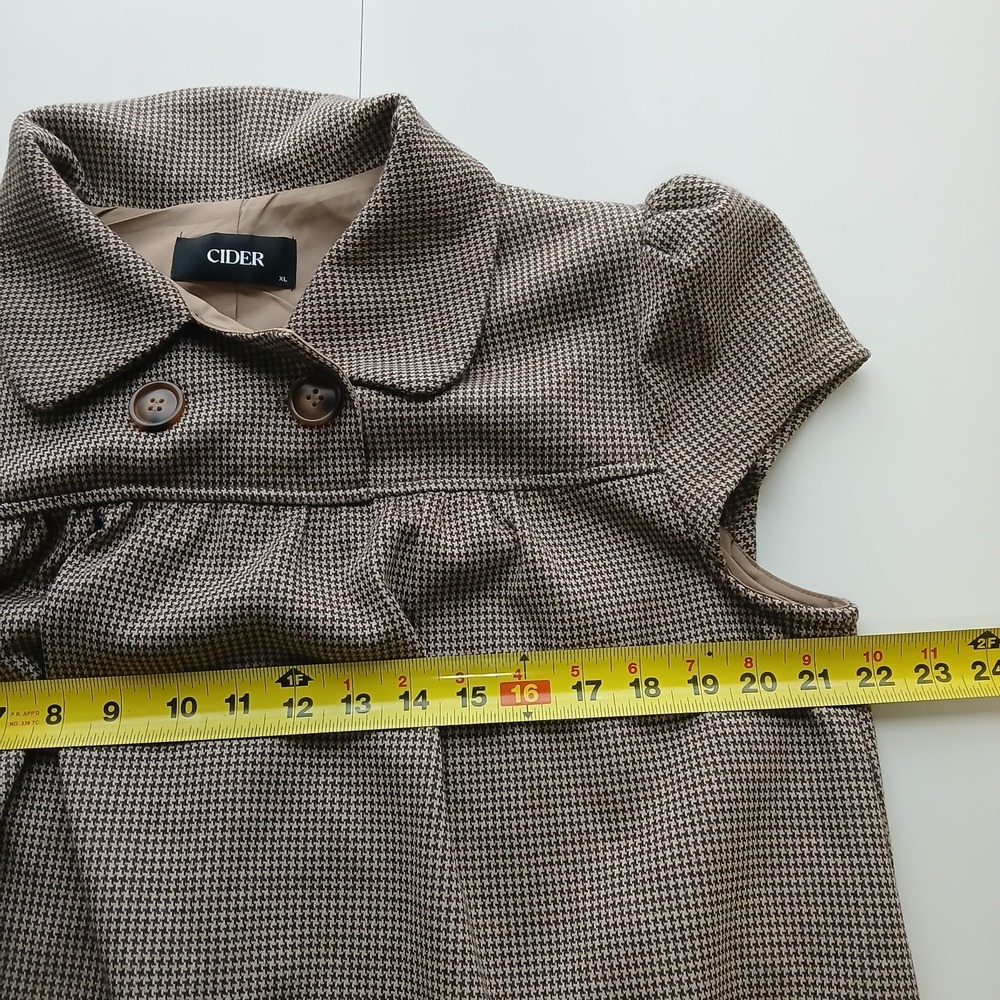 CIDER Babydoll Mini Dress Houndstooth Peter Pan Collar Brown Plaid Smock Size XL - Picture 9 of 12